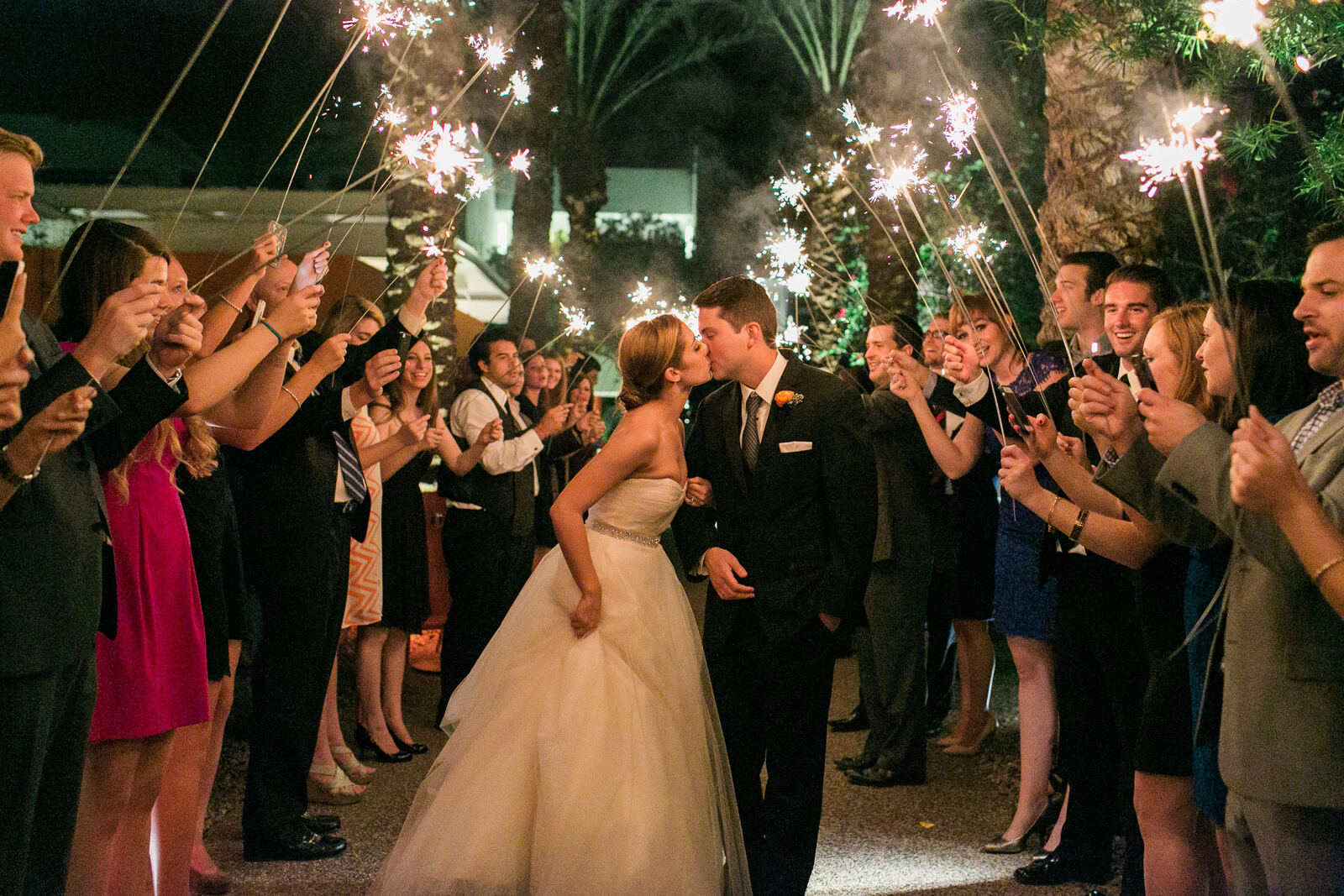 Sparkler exit, full wedding party