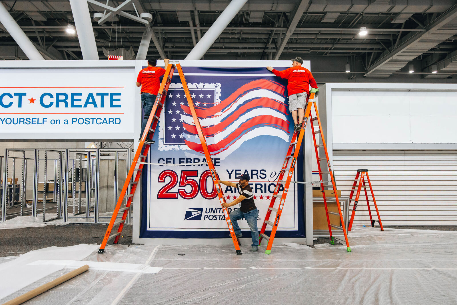 A 250 Years of America wall going up